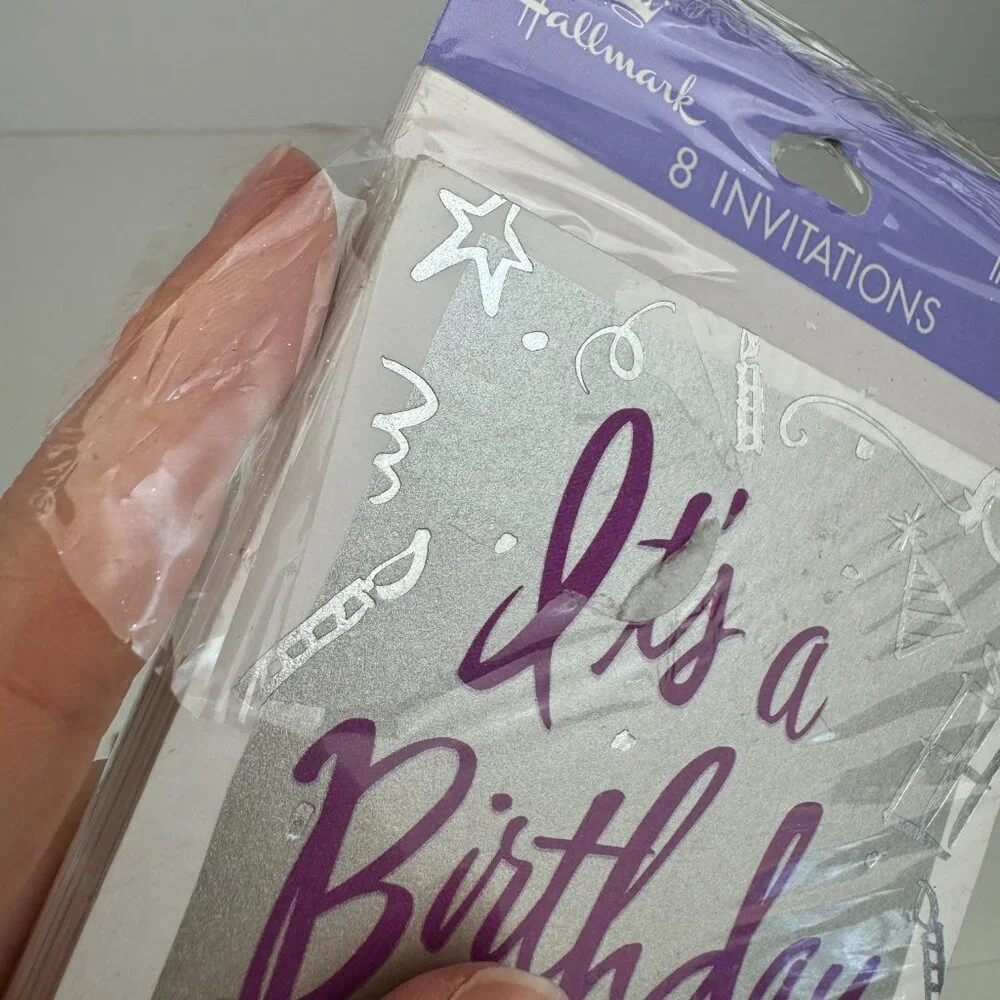 Vtg 2 Packs Its a Birthday Party Silver Metallic Invitations Greeting Cards READ